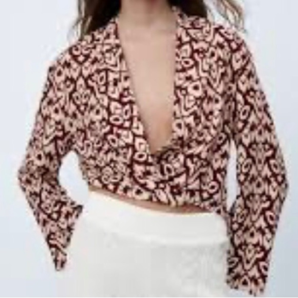 Zara Patterned Wrap Blouse Size XL